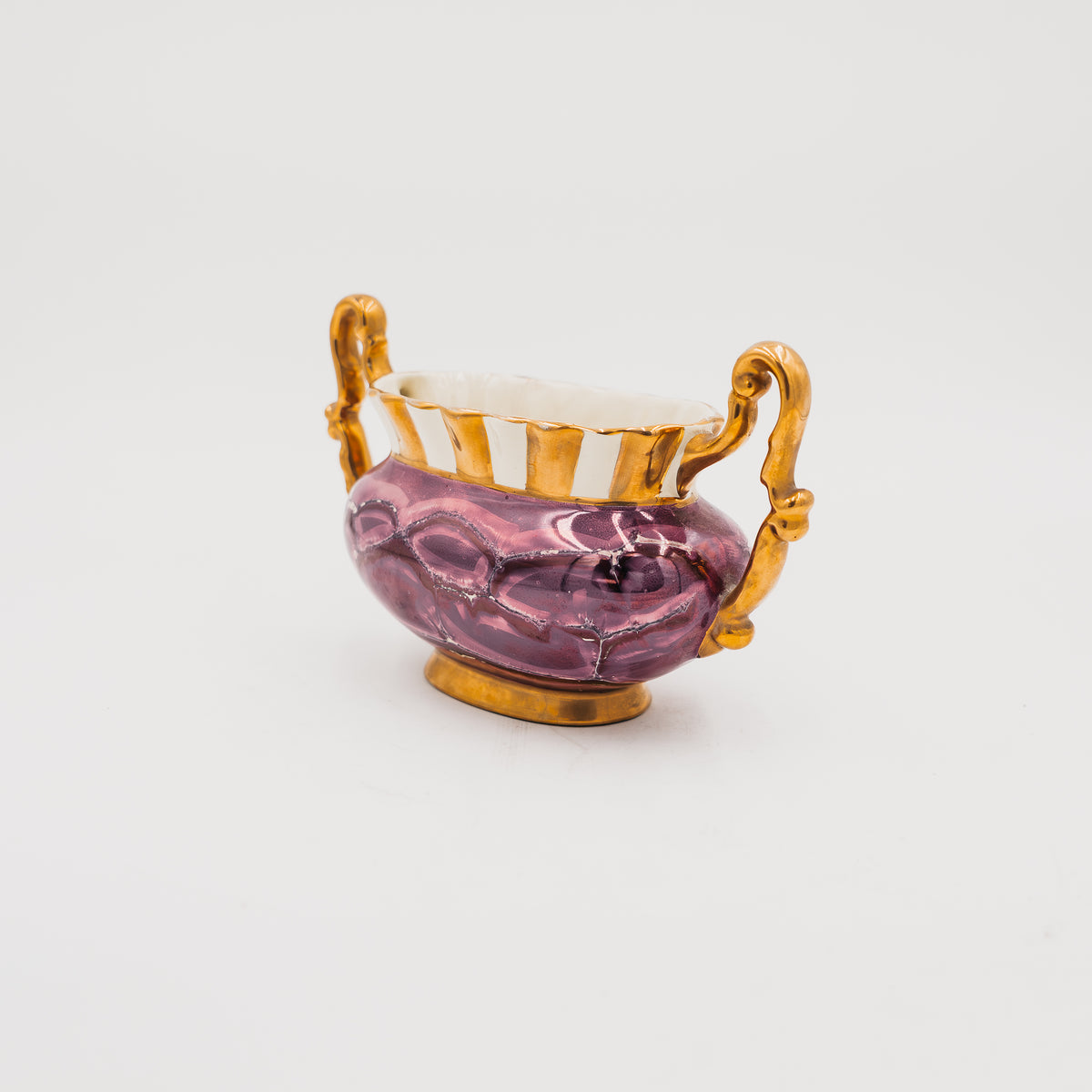 Vaso Alzata SICAS Sesto Fiorentino Vintage Porpora Rifiniture Oro e Lustro
