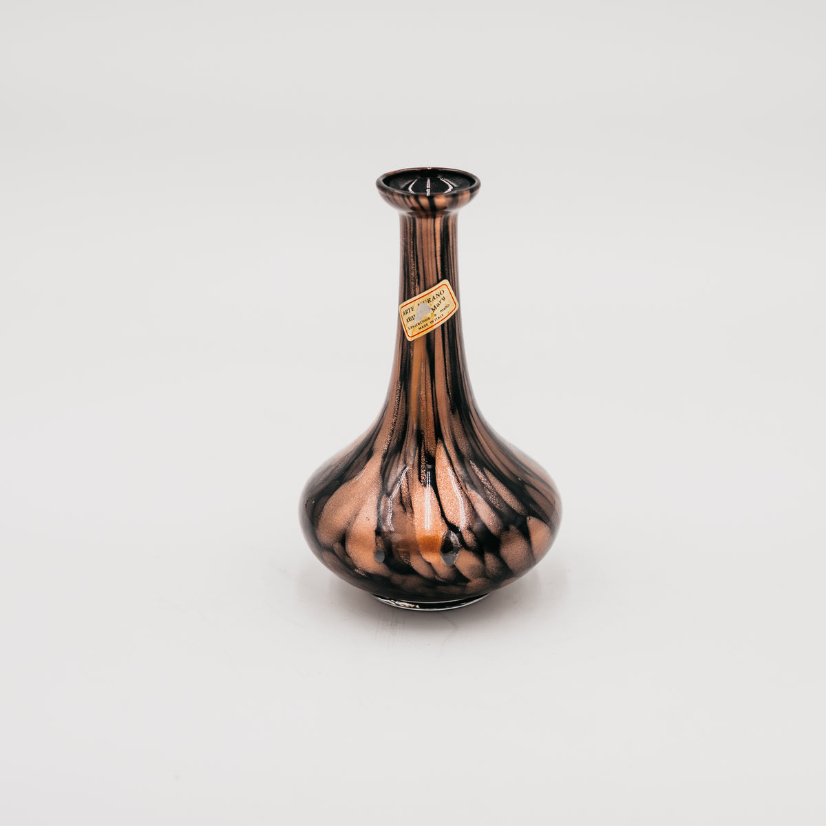 Vaso a Collo Lungo Vintage in Vetro di Murano con Striature Avventurina (Anni '60/'70)