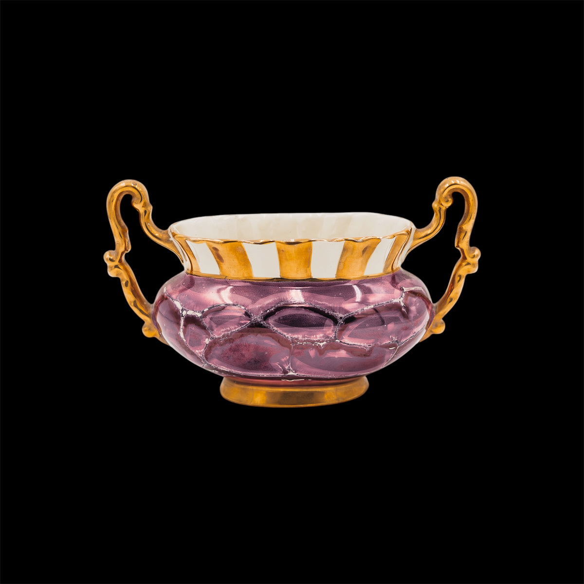 Vaso Alzata SICAS Sesto Fiorentino Vintage Porpora Rifiniture Oro e Lustro