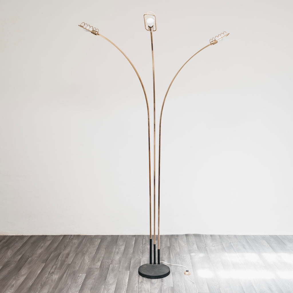 Lampada da Terra Piantana Romeo Rega Vintage Anni 70 Ottone 3 Luci Hollywood Regency