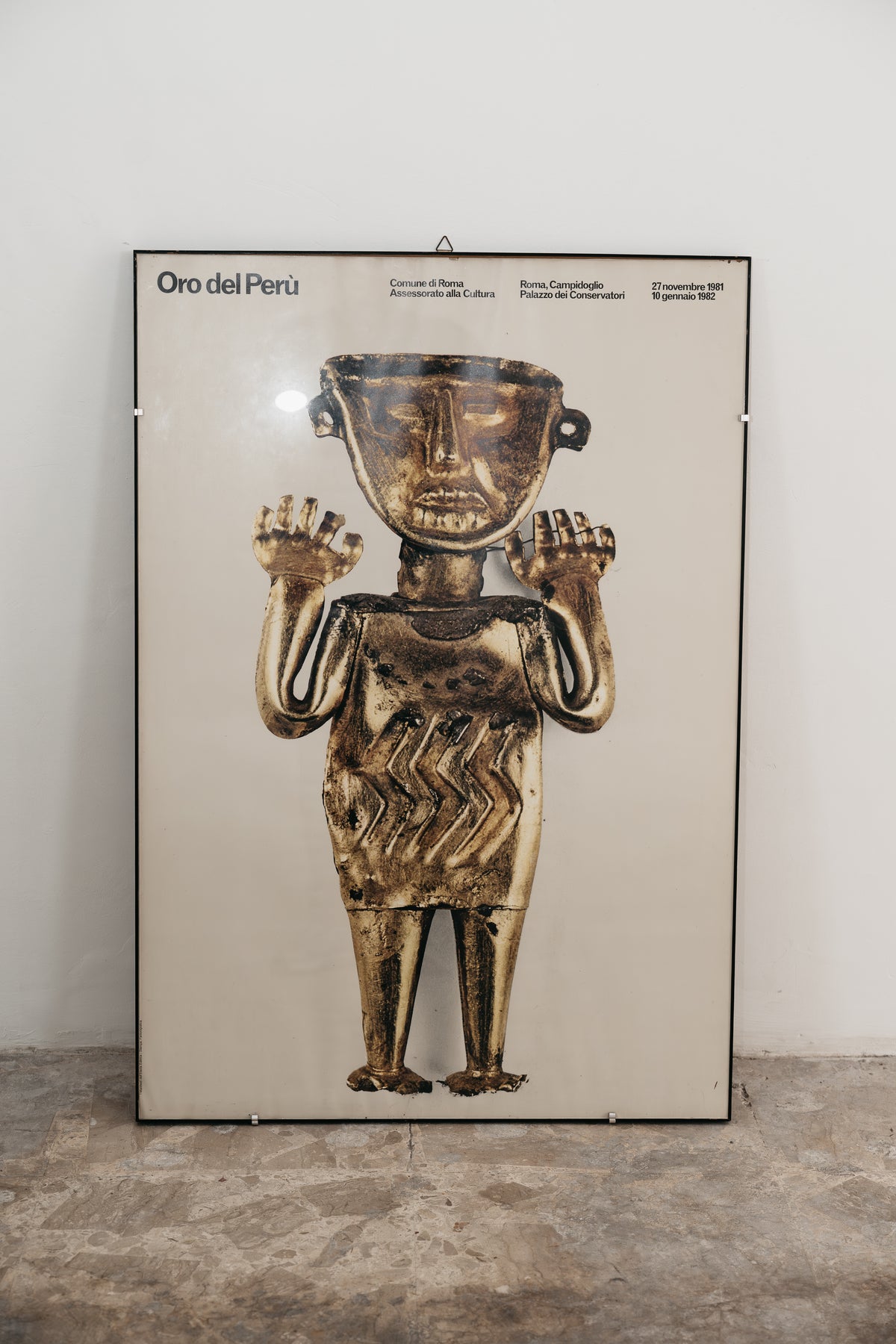 Manifesto Oro del Perù Vintage 1981 Incorniciato Con Vetro Poster Mostra Roma Campidoglio