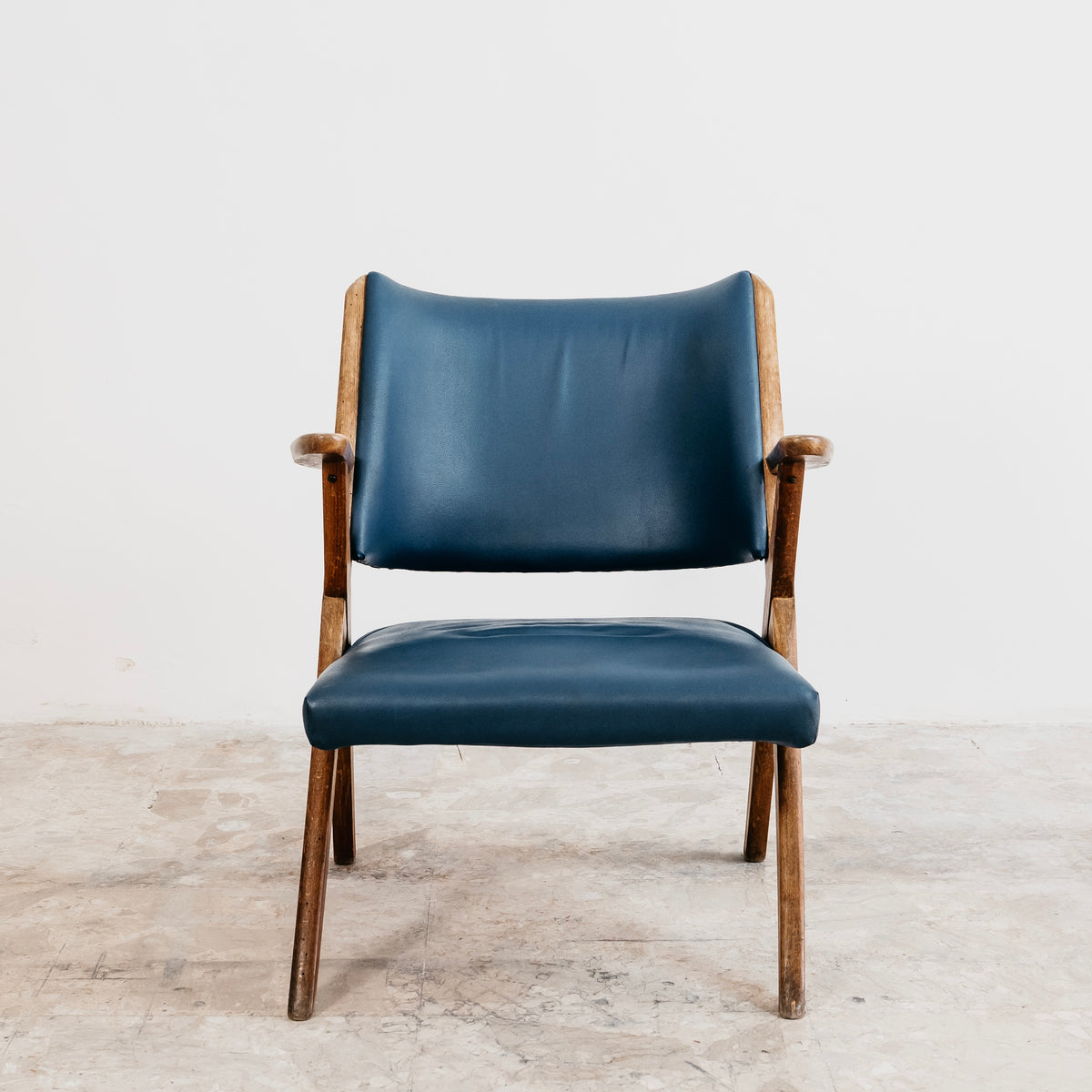 Poltrona Lounge Vintage Dal Vera in Legno e Skai Blu (Anni '50/'60)