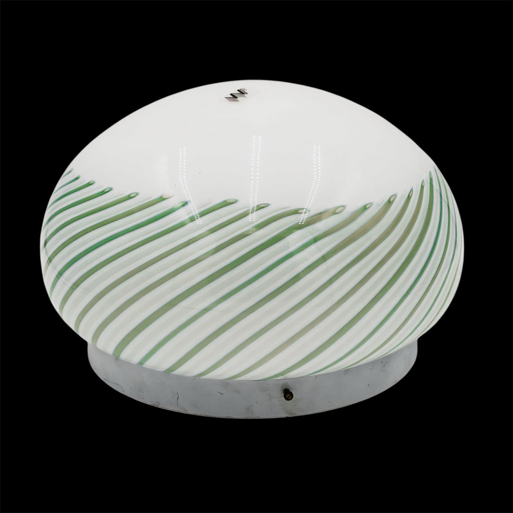 Lampada da parete Vintage Murano in Vetro Incamiciato Bianco e Verde Swirl