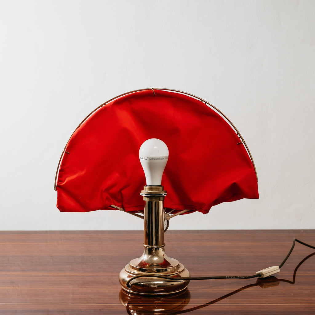 Coppia Lampade da Tavolo Ventaglio Vintage Anni 70 Ottone Hollywood Regency Modernariato Abat-Jour