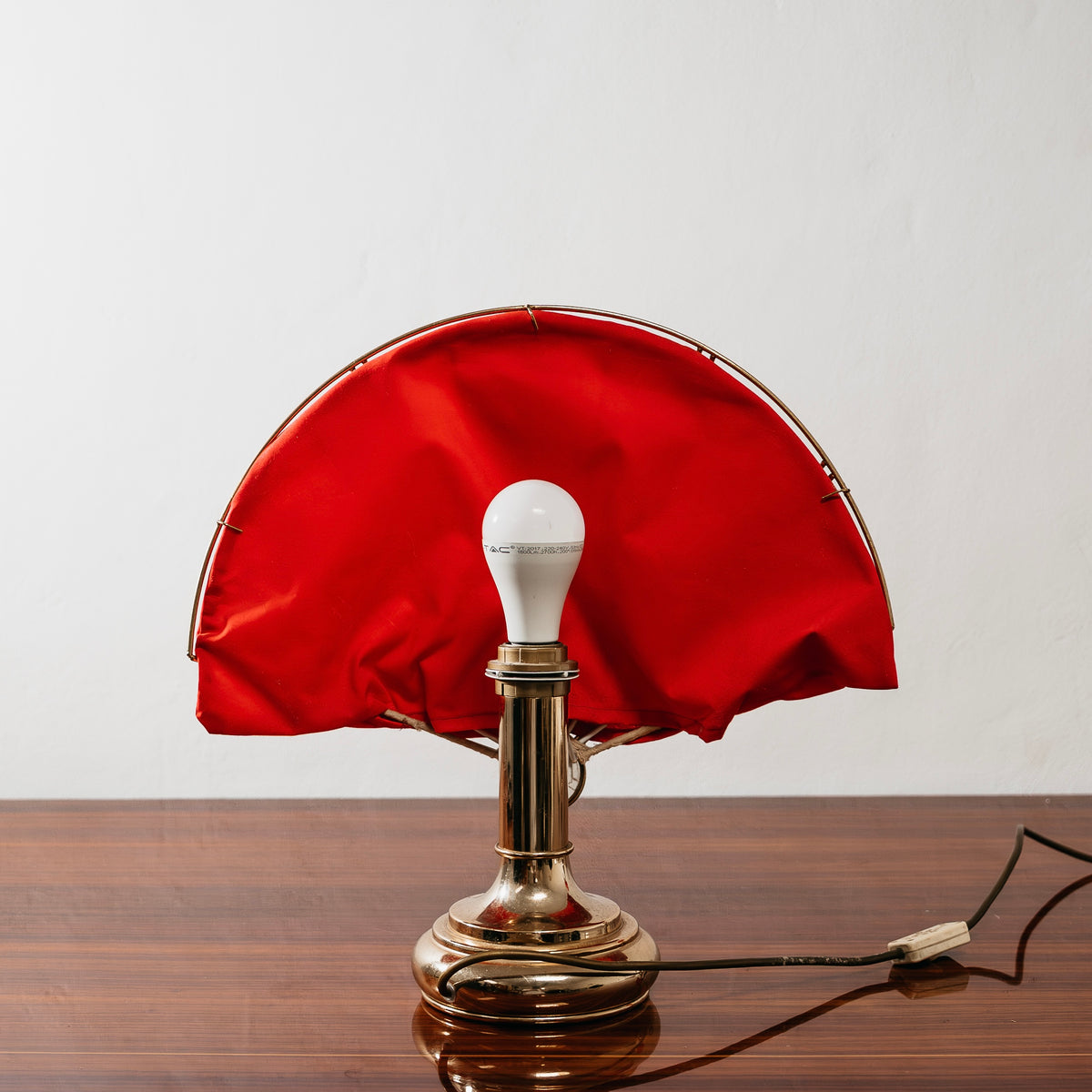 Coppia Lampade da Tavolo Ventaglio Vintage Anni 70 Ottone Hollywood Regency Modernariato Abat-Jour