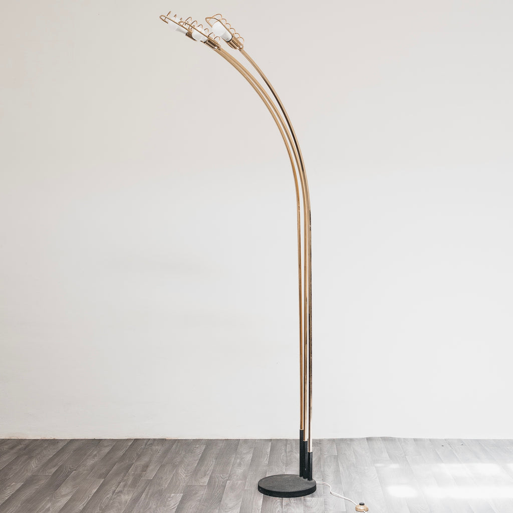 Lampada da Terra Piantana Romeo Rega Vintage Anni 70 Ottone 3 Luci Hollywood Regency