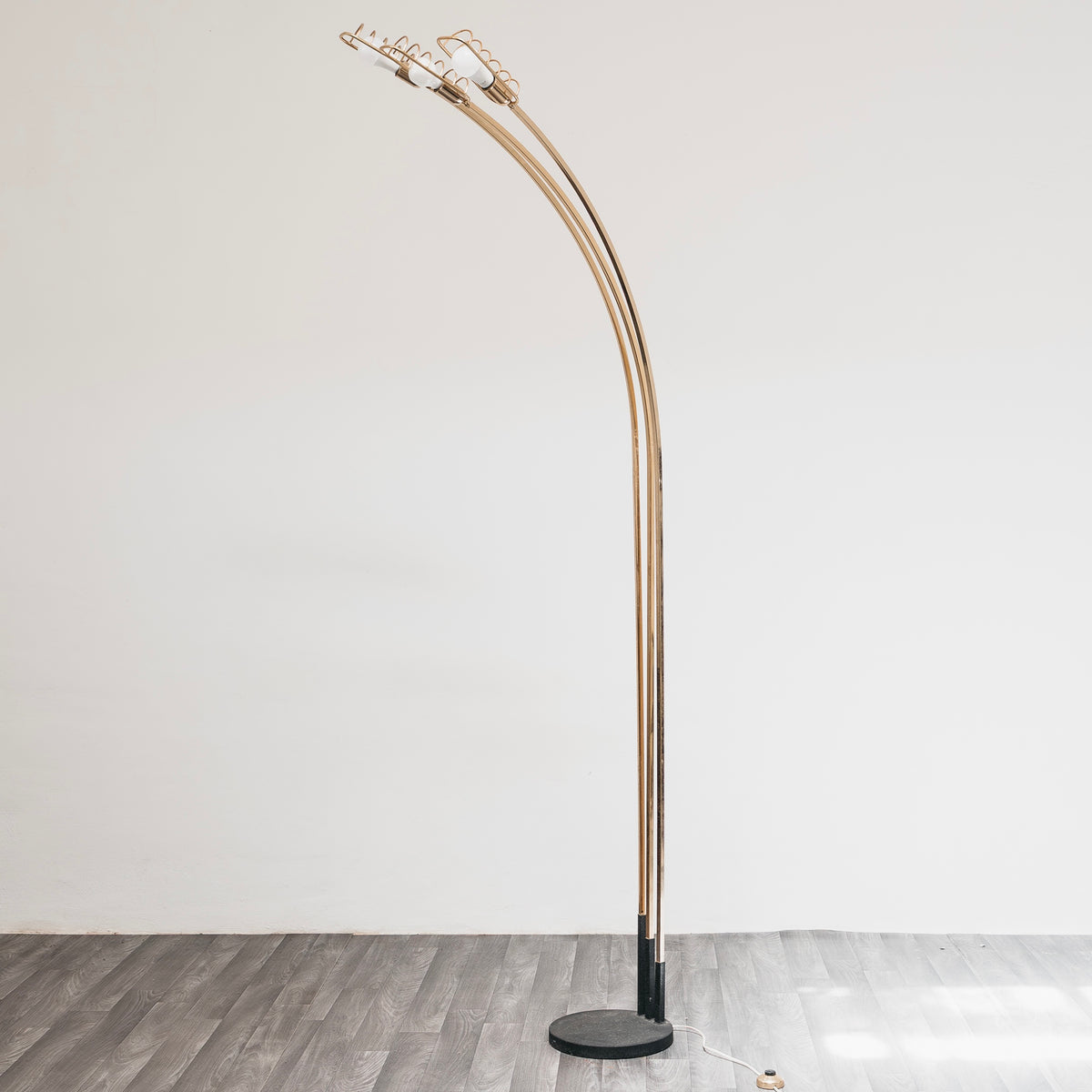 Lampada da Terra Piantana Romeo Rega Vintage Anni 70 Ottone 3 Luci Hollywood Regency