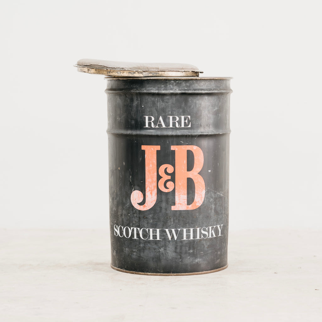Fusto Bidone J&B Barilotto Vintage Anni 70 Metallo Sgabello Espositore Modernariato