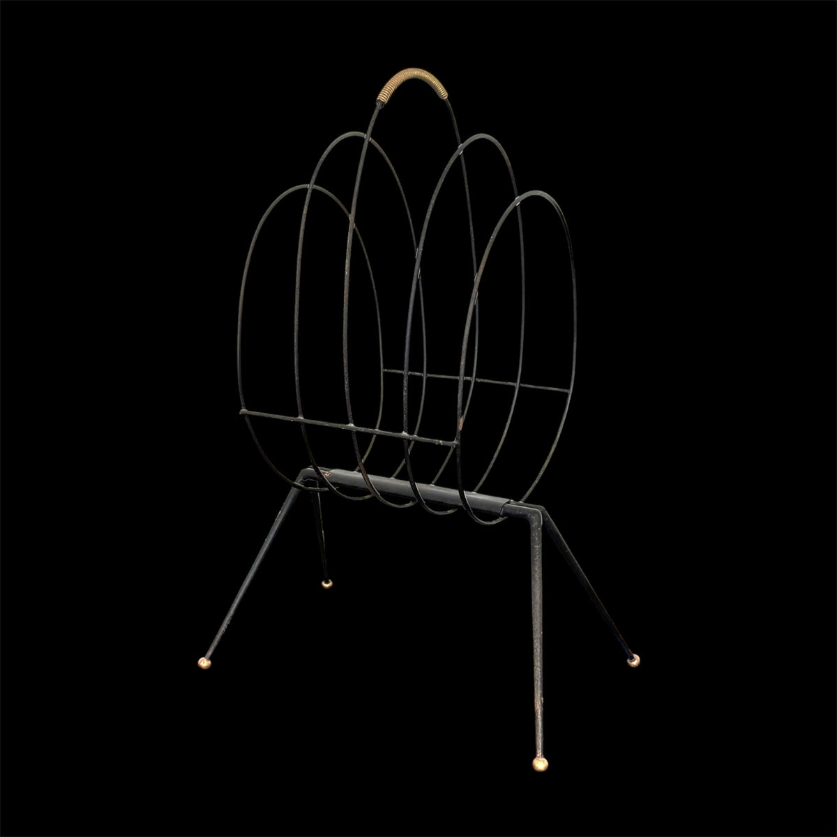 Gio Ponti Style Mid-Century Italian Iron Magazine Rack 1950s Brass Details