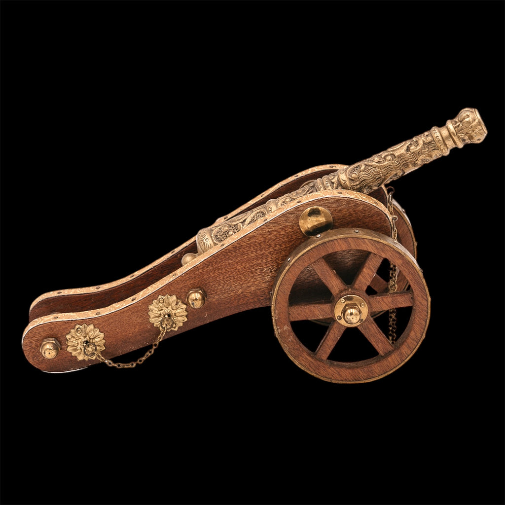 Cannone Navale Storico in Legno e Bronzo / Ottone Sbalzato - Modello da Collezione Vintage
