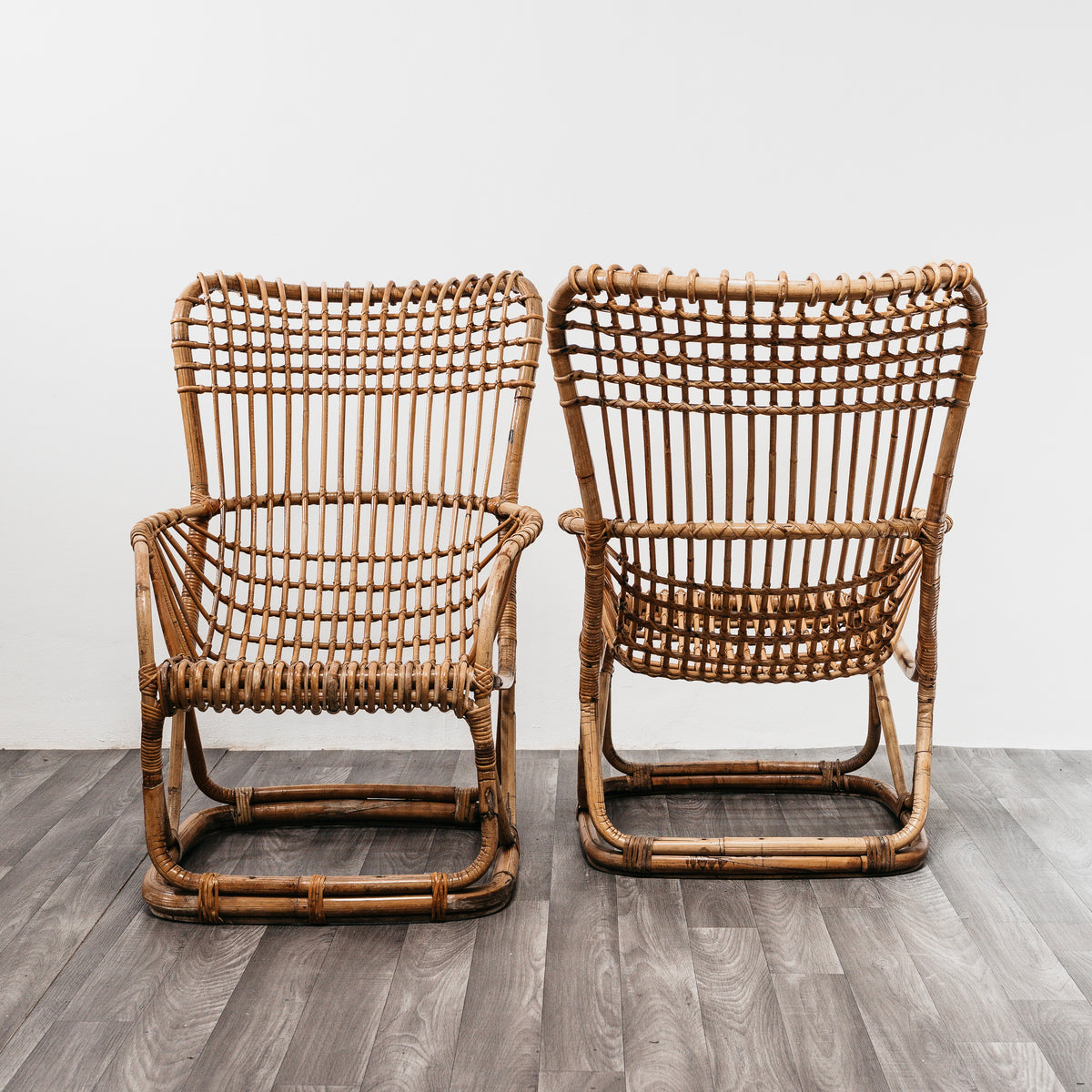 Coppia Poltrone Tito Agnoli B4 Bonacina Vintage Anni 50 Rattan Mid-Century Design