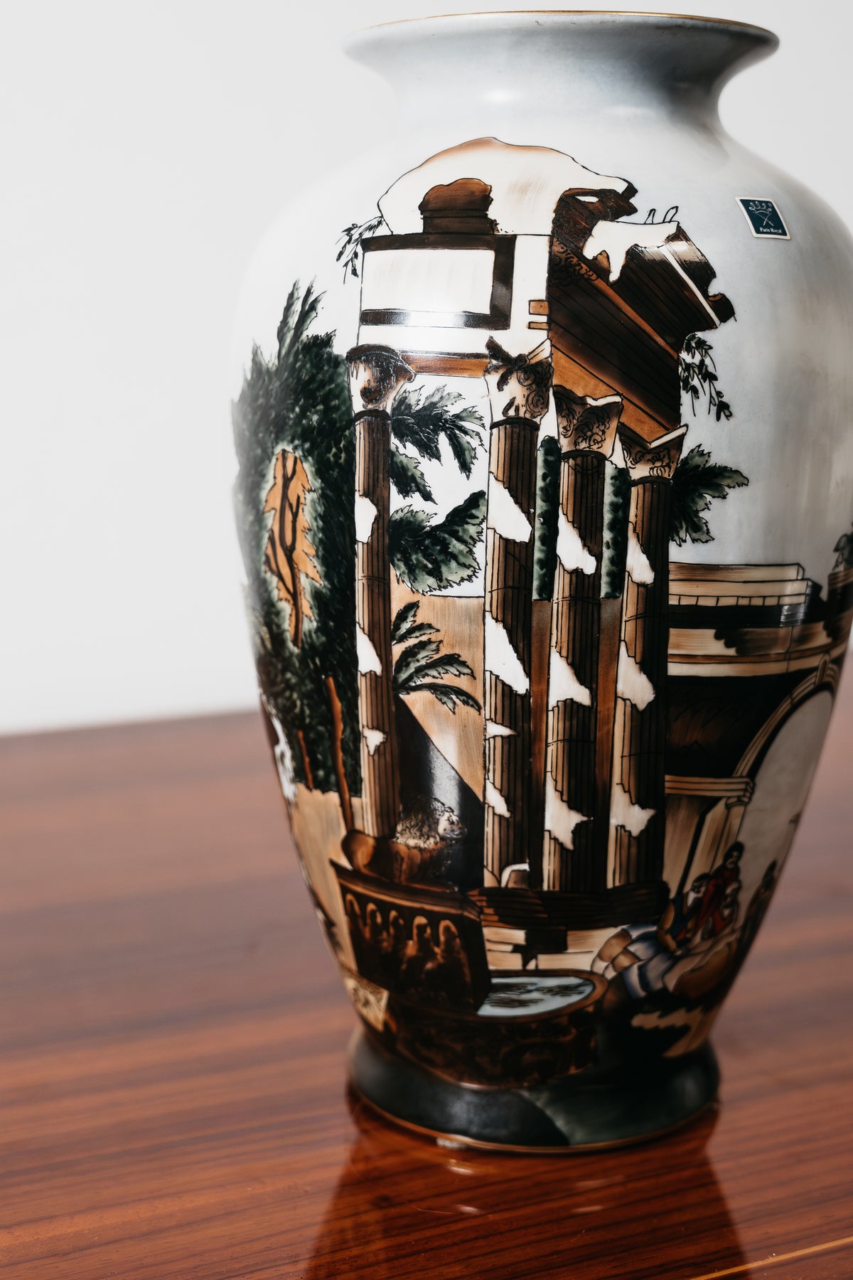 Vaso in Ceramica di Faenza Vintage Anni 70 Decoro Rovine Antiche Paesaggio Classico Modernariato