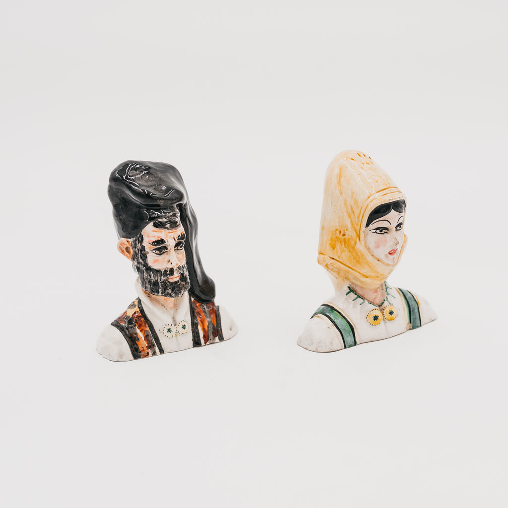 Coppia Busti Vintage in Ceramica Sarda Cossu Personaggi Costume Tradizionale