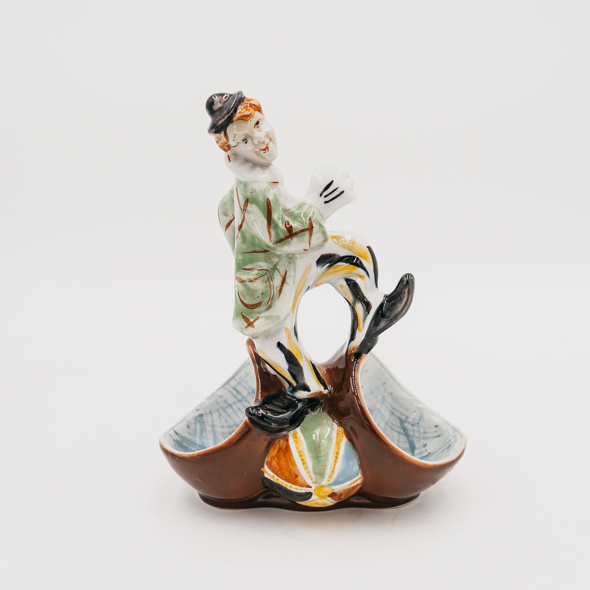 Posacenere Svuotatasche Vintage in Ceramica con Statuetta Pagliaccio Clown Artistico