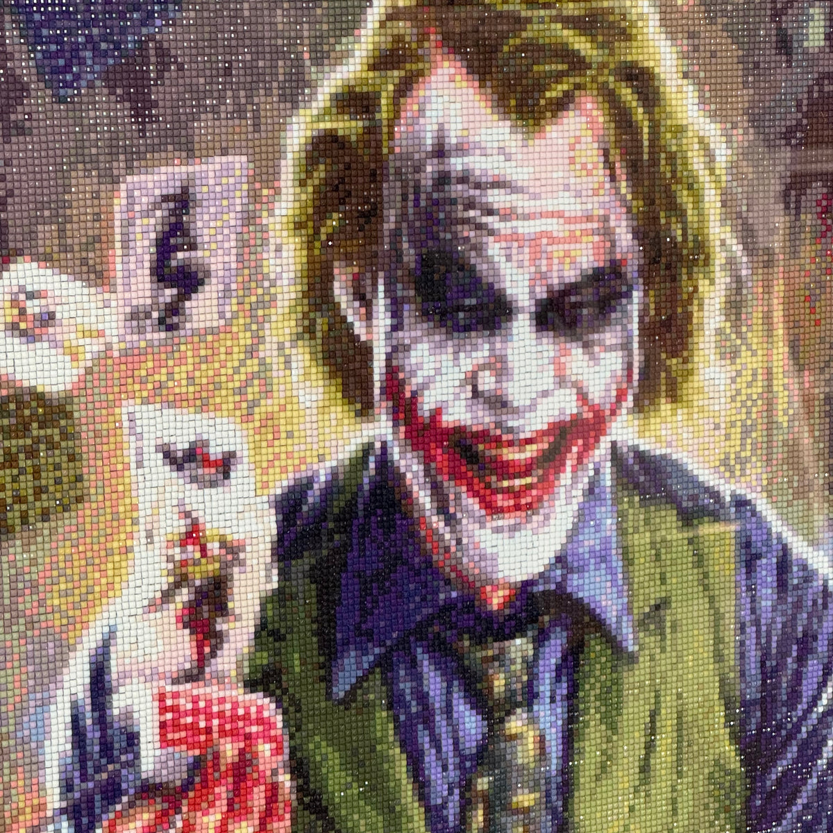 Quadro Pop Art "Joker" Heath Ledger in Diamond Painting con Cornice Viola