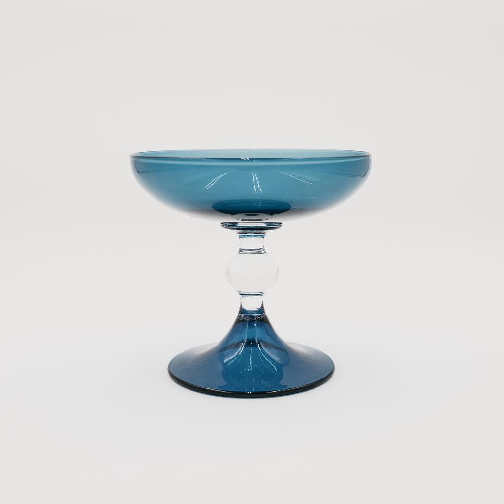 Alzata Centrotavola in Vetro Soffiato Blu Opalino - Artigianato Italiano Vintage Anni '70