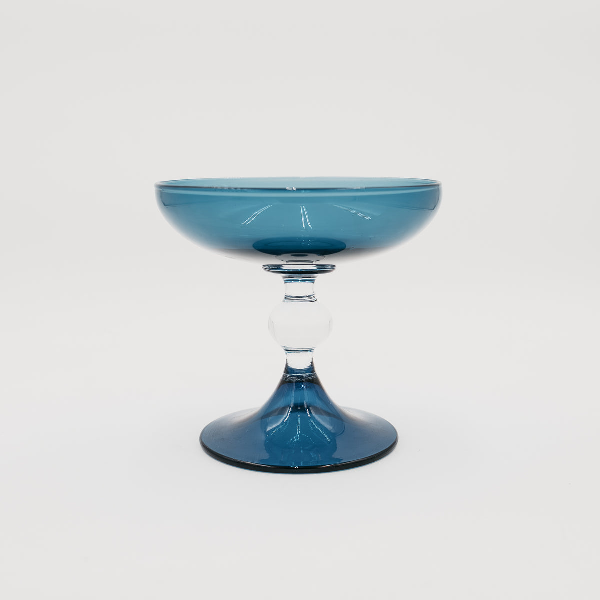 Alzata Centrotavola in Vetro Soffiato Blu Opalino - Artigianato Italiano Vintage Anni '70