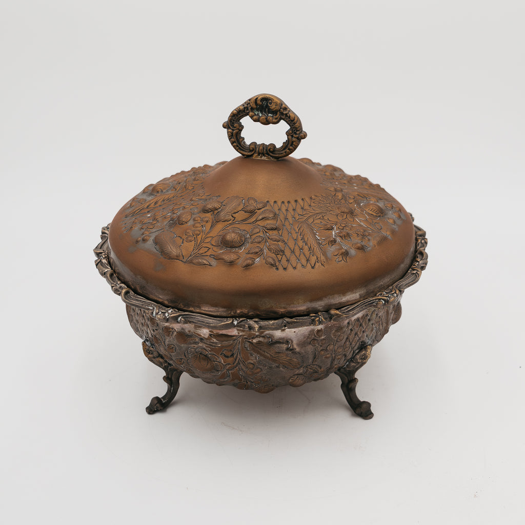 Zuppiera Bonbonnière Royal Family Sheffield Vintage con Coperchio Lavorato