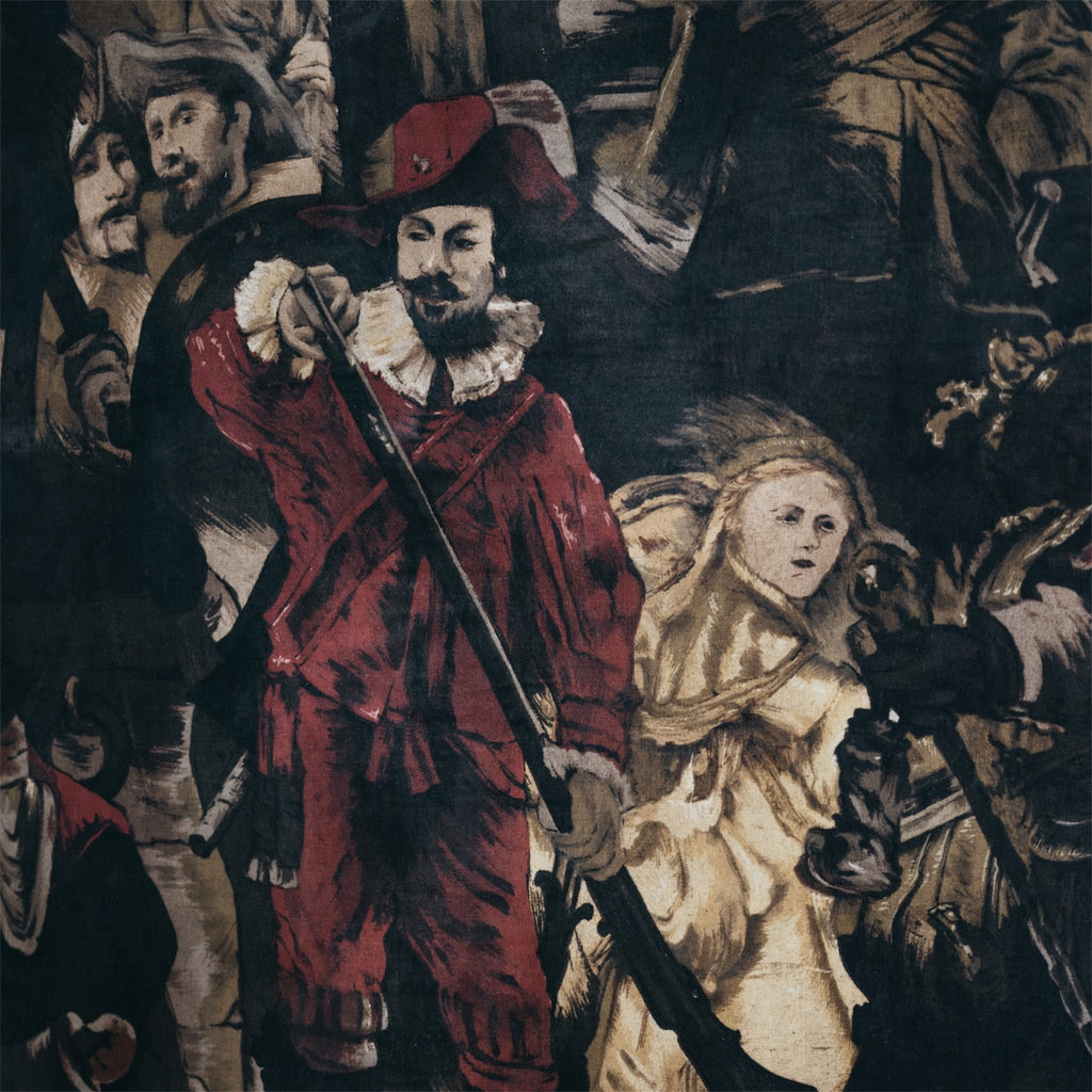 Large Vintage Reproduction of Rembrandt’s "The Night Watch" – Mixed Media on Fabric (191x136 cm)