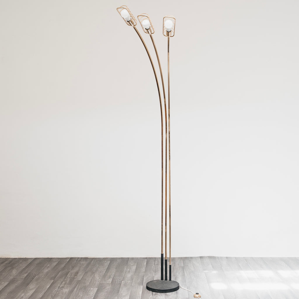Lampada da Terra Piantana Romeo Rega Vintage Anni 70 Ottone 3 Luci Hollywood Regency
