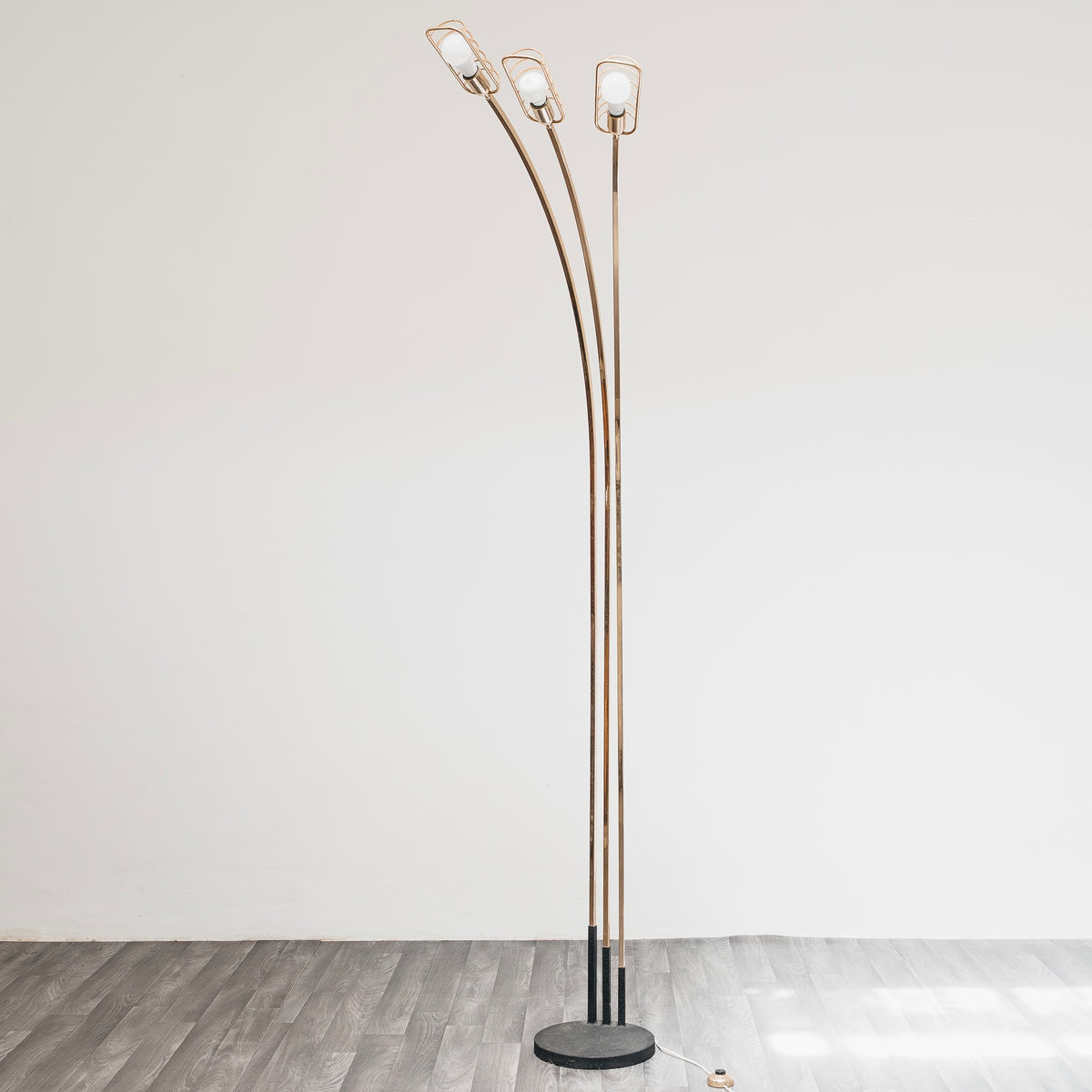 Lampada da Terra Piantana Romeo Rega Vintage Anni 70 Ottone 3 Luci Hollywood Regency