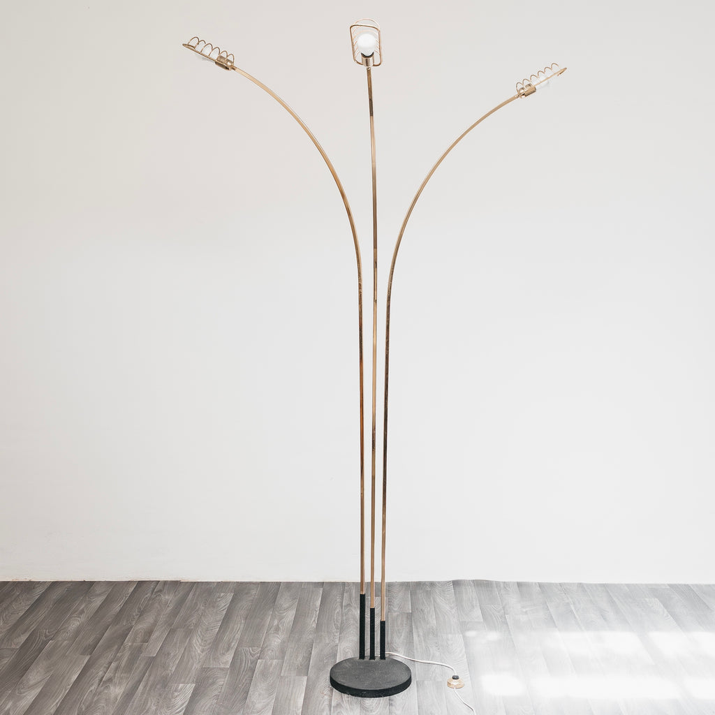Lampada da Terra Piantana Romeo Rega Vintage Anni 70 Ottone 3 Luci Hollywood Regency