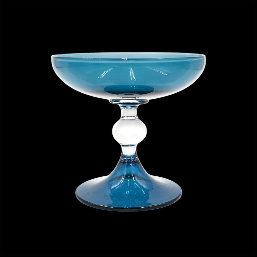 Alzata Centrotavola in Vetro Soffiato Blu Opalino - Artigianato Italiano Vintage Anni '70