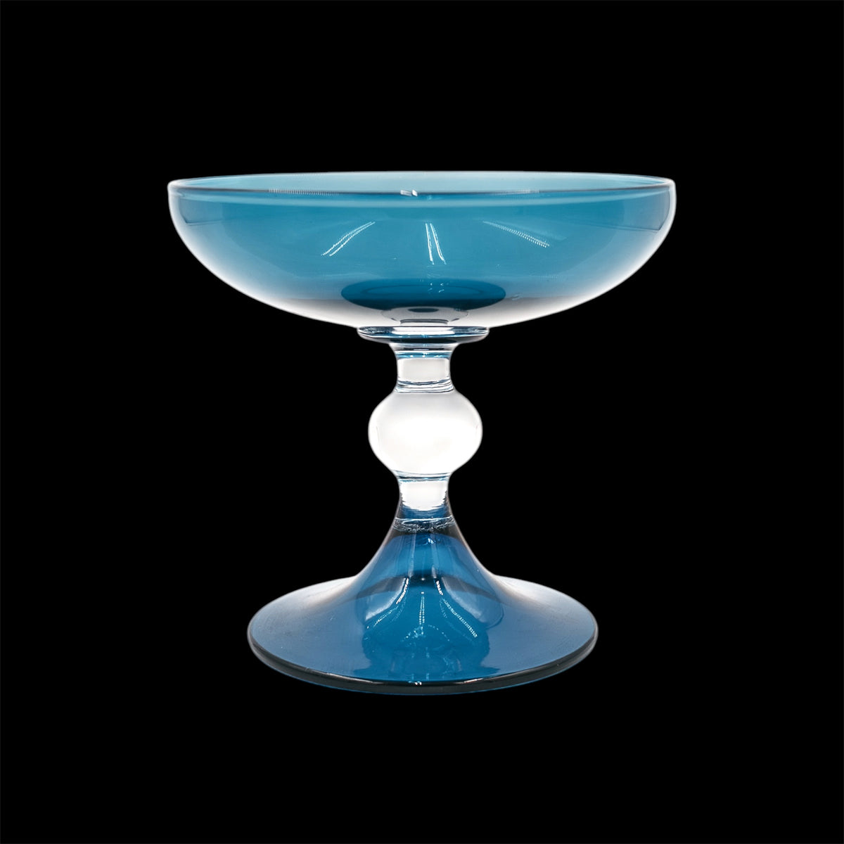 Alzata Centrotavola in Vetro Soffiato Blu Opalino - Artigianato Italiano Vintage Anni '70