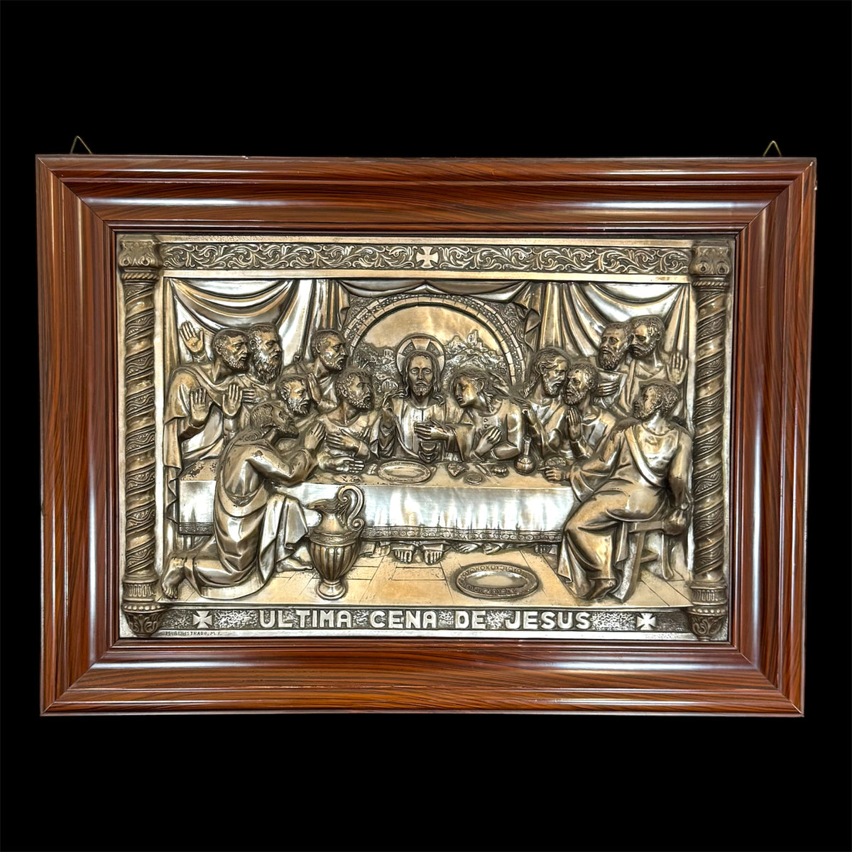 Quadro Bassorilievo Vintage "Ultima Cena de Jesus" in Metallo Argentato / Brunito