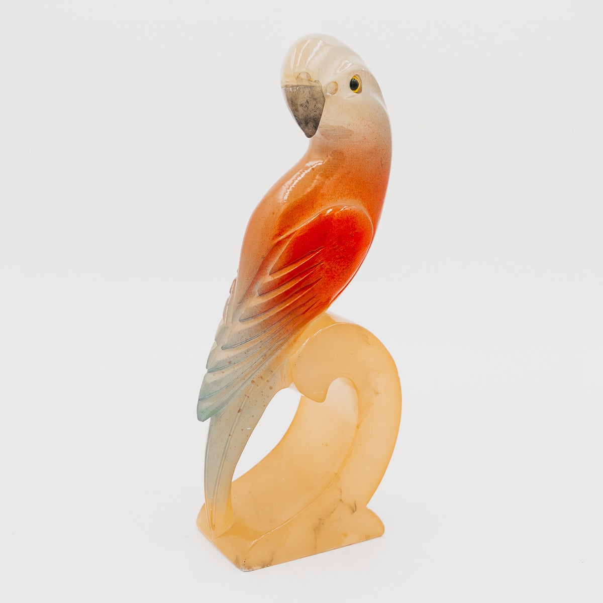 Scultura Vintage Pappagallo in Alabastro Pietra Dura Colorata Soprammobile Collezione
