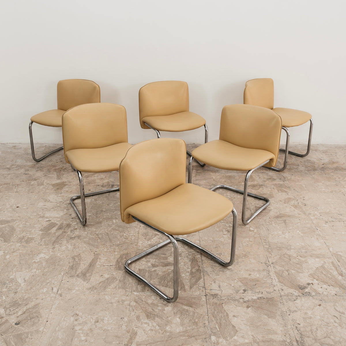 Set di 6 Sedie Vintage Cantilever in Acciaio Cromato e Similpelle (Anni '70)