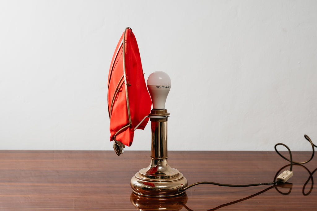 Coppia Lampade da Tavolo Ventaglio Vintage Anni 70 Ottone Hollywood Regency Modernariato Abat-Jour