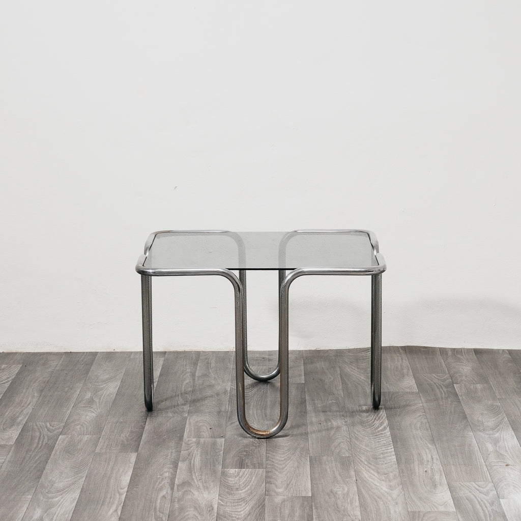 Coppia Tavolini Ezio Didone Vintage Anni 70 Tubolare Cromato Vetro Fumé Modernariato