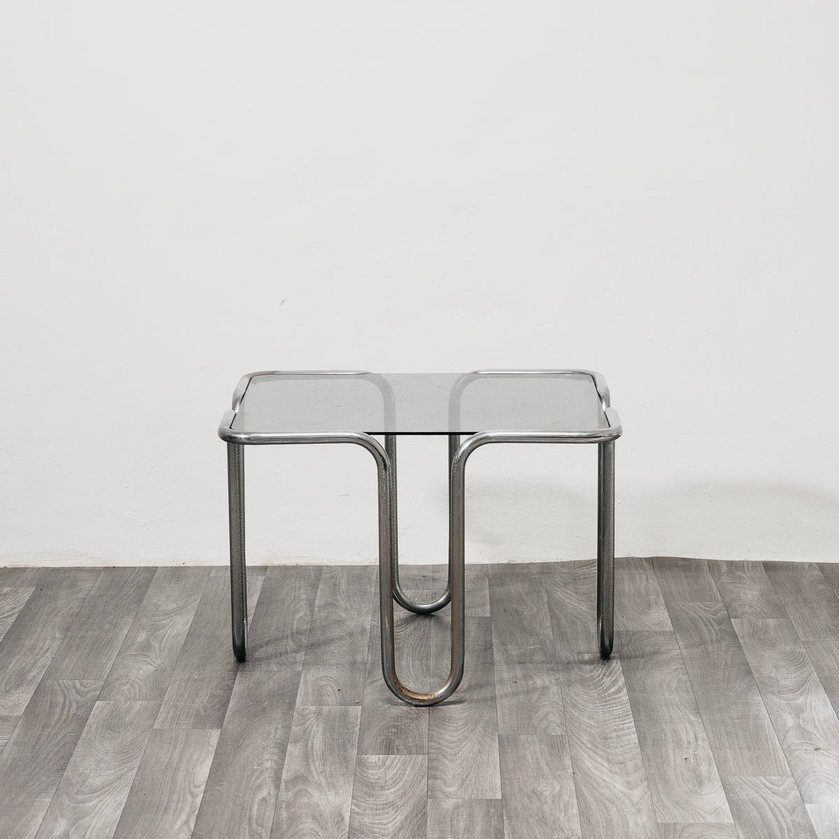 Coppia Tavolini Ezio Didone Vintage Anni 70 Tubolare Cromato Vetro Fumé Modernariato