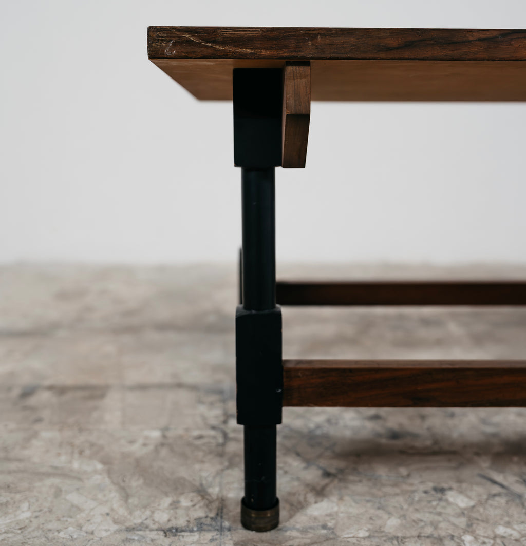 Tavolino da Caffè Basso Vintage Anni 60 Teak e Metallo Modernariato Design Italiano