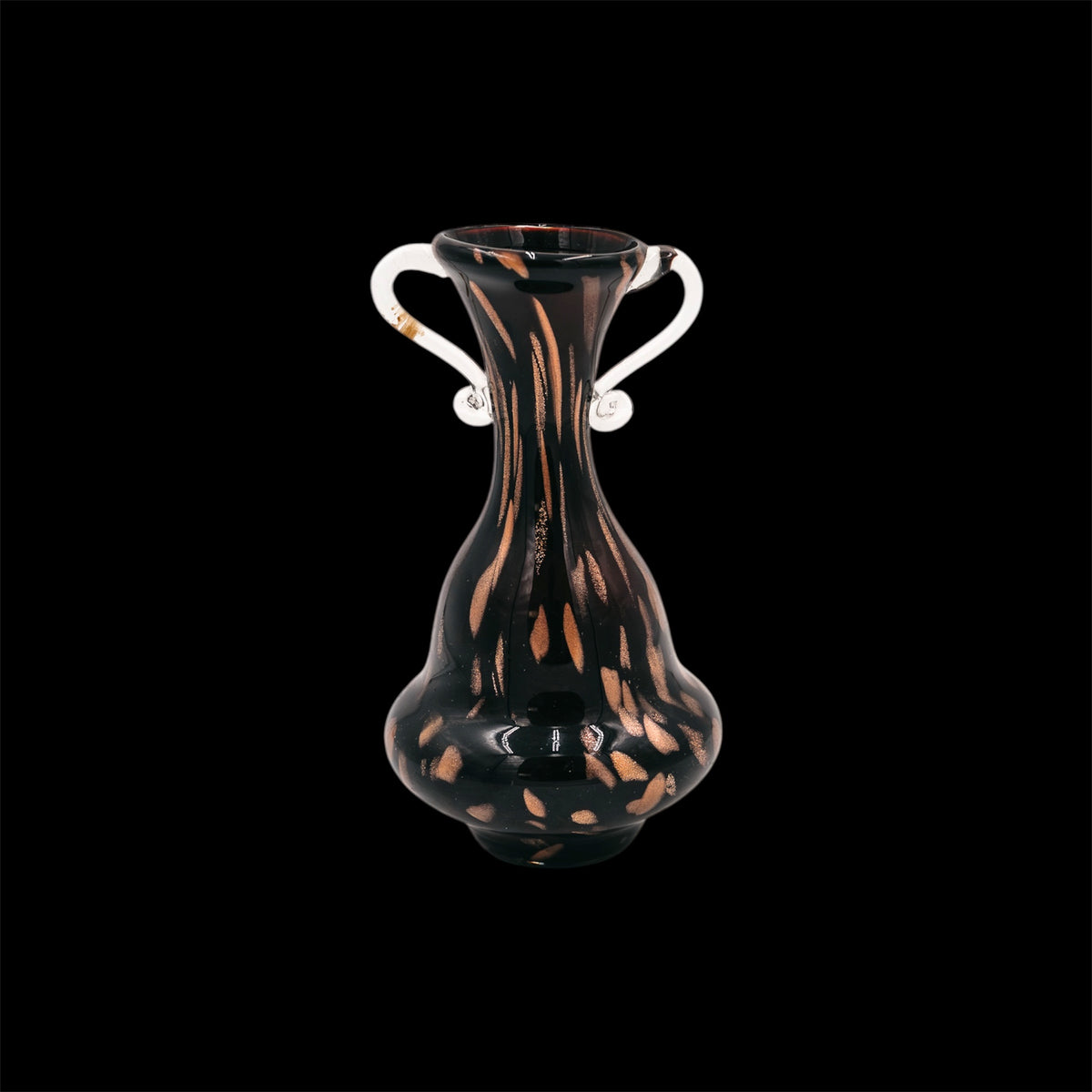 Vaso ad Anfora Vintage in Vetro di Murano con Manici e Decoro Avventurina (Anni '60/'70)
