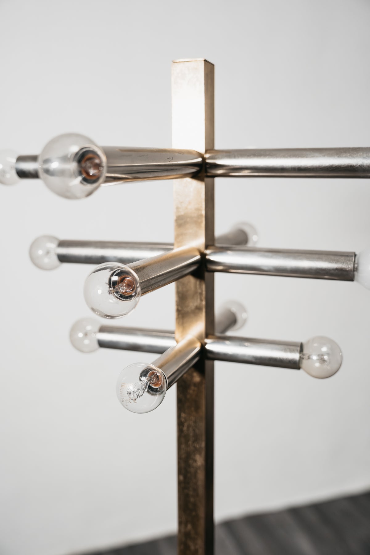 Lampada da Terra in Stile Gaetano Sciolari Vintage Anni 70 Ottone 12 Luci Piantana Space Age