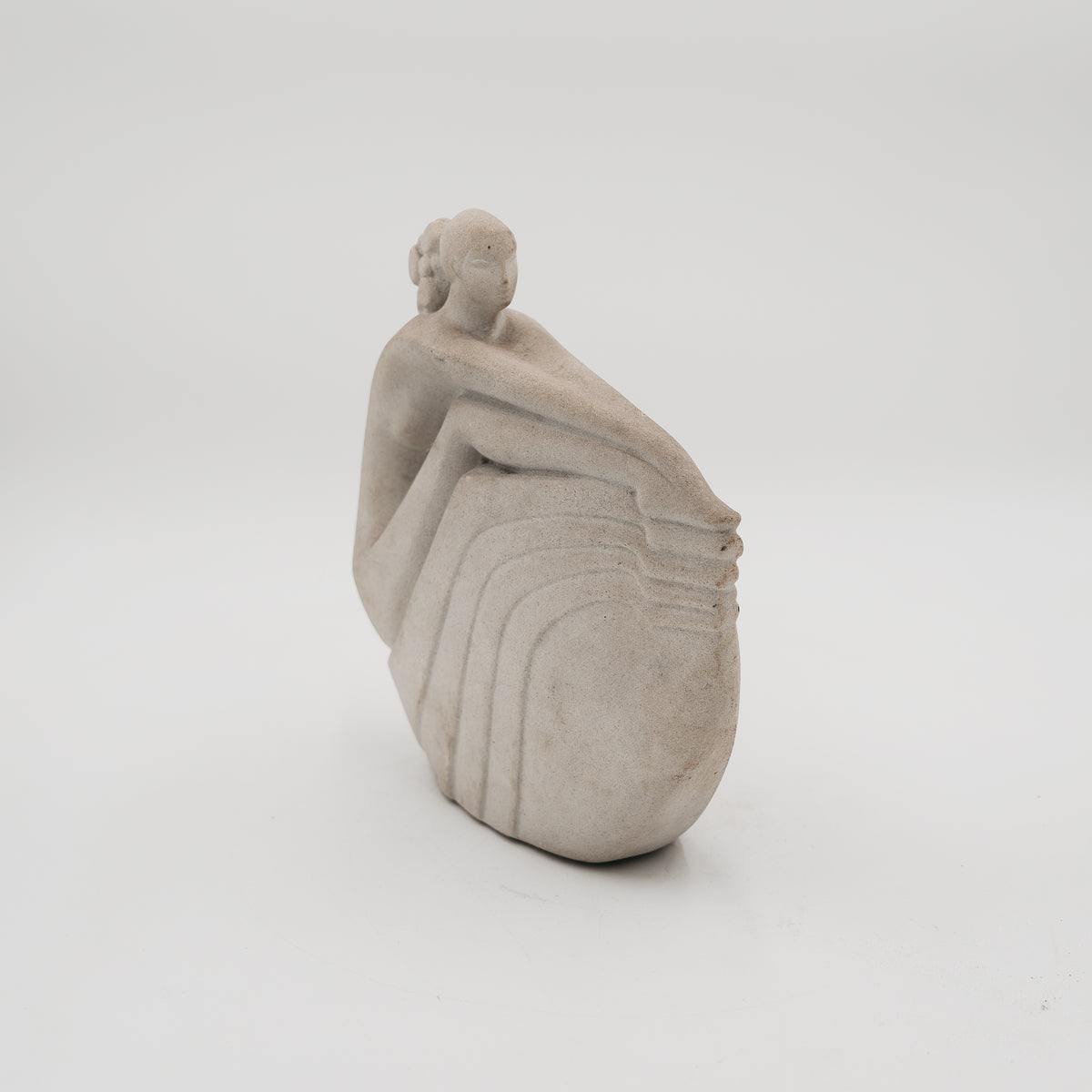Scultura MarBell Belgio Donna Stilizzata Vintage Polvere di Marmo Art Déco