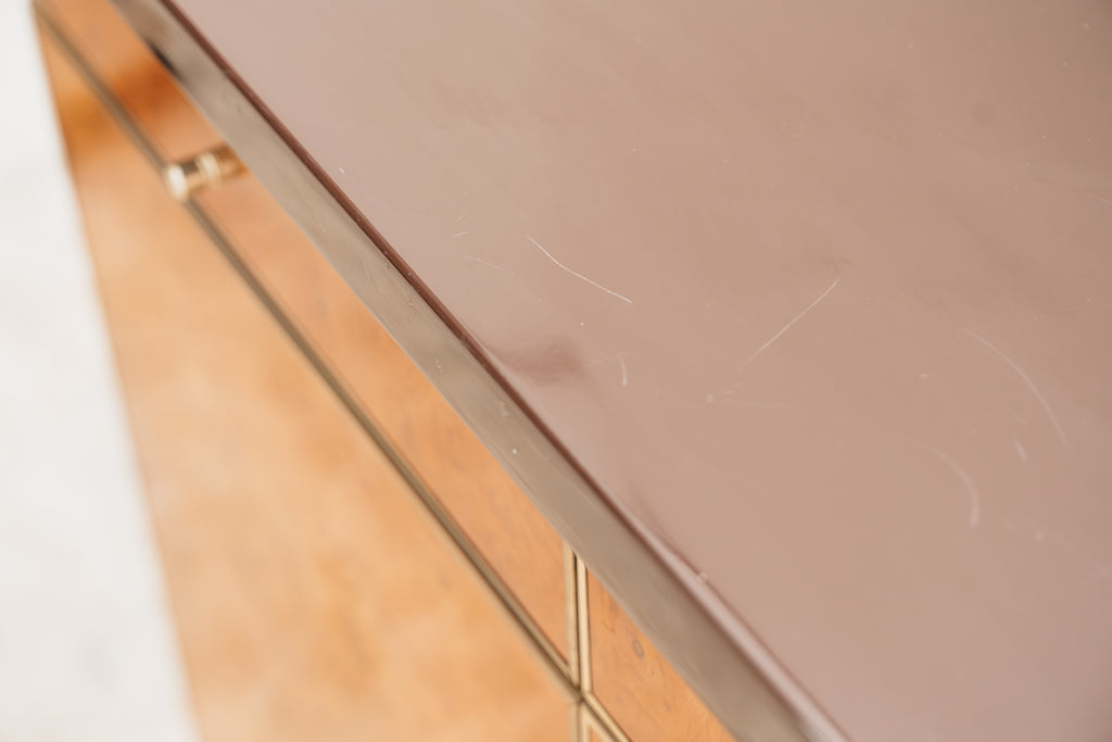 Credenza Sideboard Vintage Modernista in Pregiata Radica e Dettagli in Ottone (Anni '70)