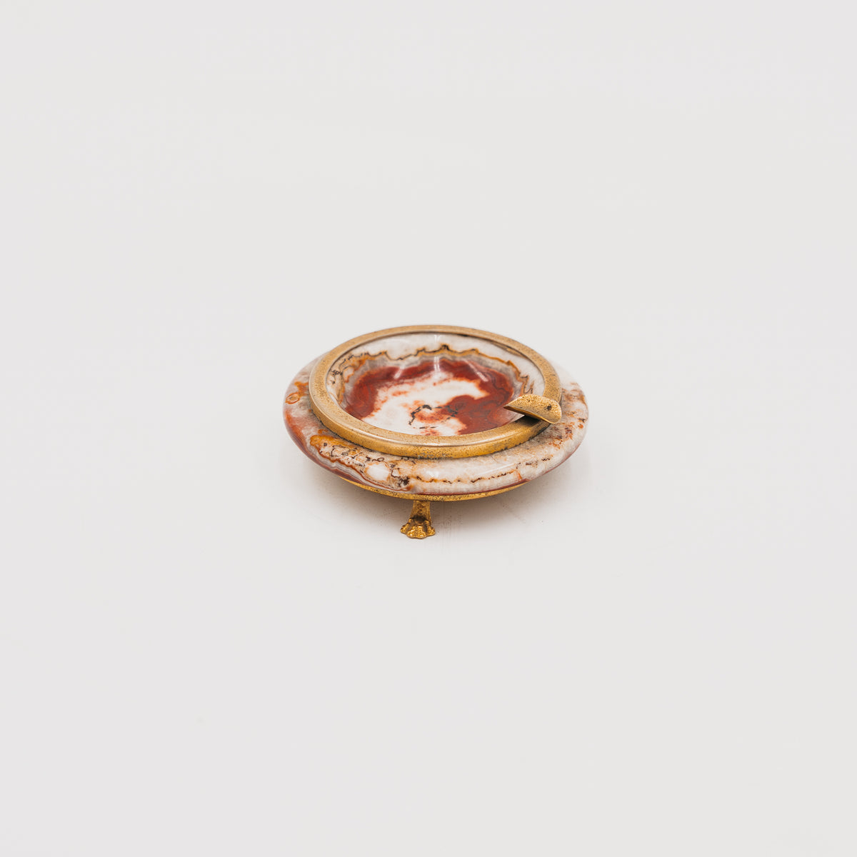 Posacenere Vintage in Onice Multicolore con Piedini a Zampa di Leone in Bronzo / Ottone - Stile Neoclassico Metà '900