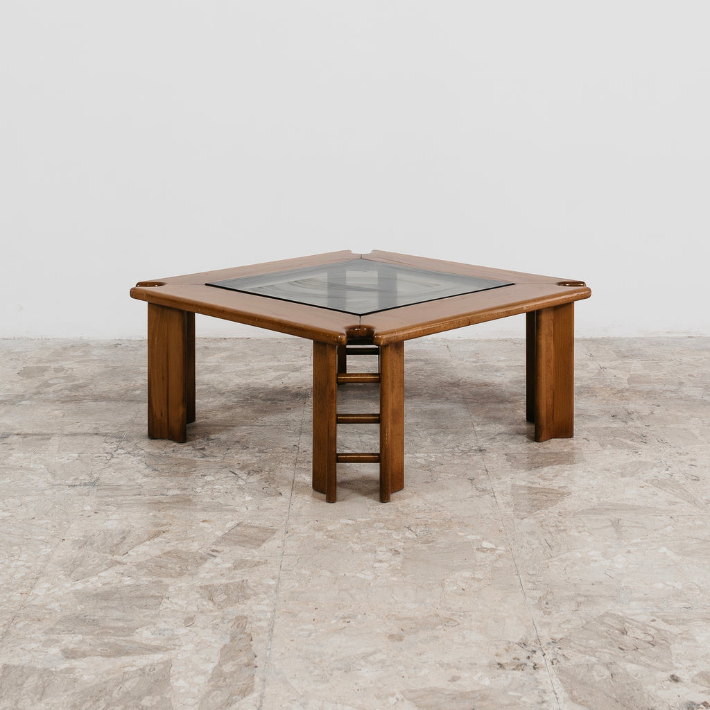 Tavolino da Caffè Afra Tobia Scarpa Vintage Anni 60 Legno Noce e Cristallo Modernariato