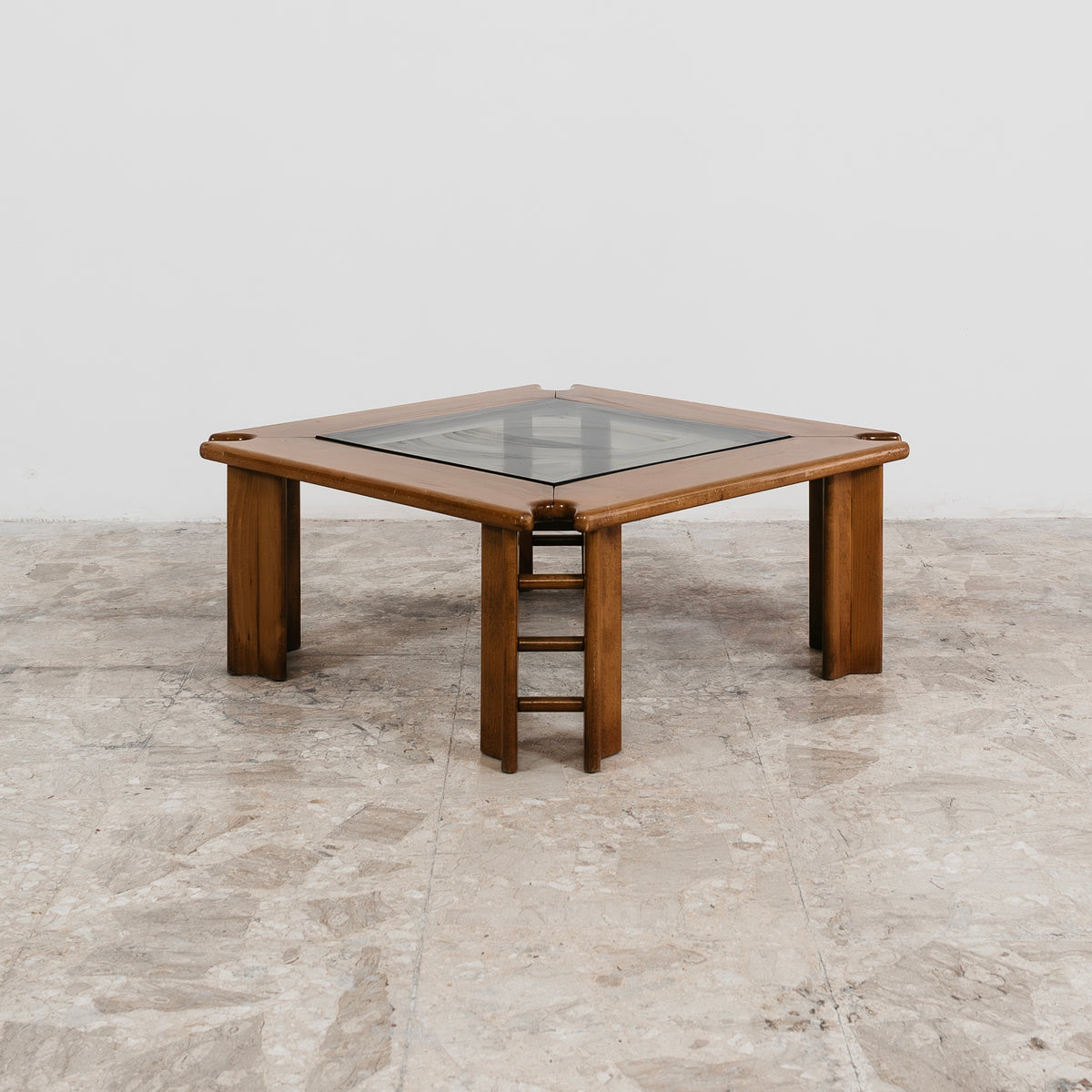 Tavolino da Caffè Afra Tobia Scarpa Vintage Anni 60 Legno Noce e Cristallo Modernariato