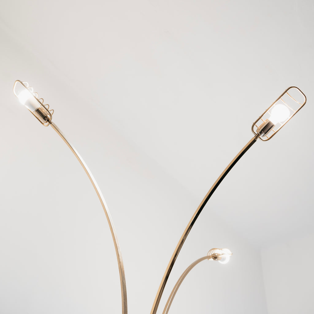 Lampada da Terra Piantana Romeo Rega Vintage Anni 70 Ottone 3 Luci Hollywood Regency