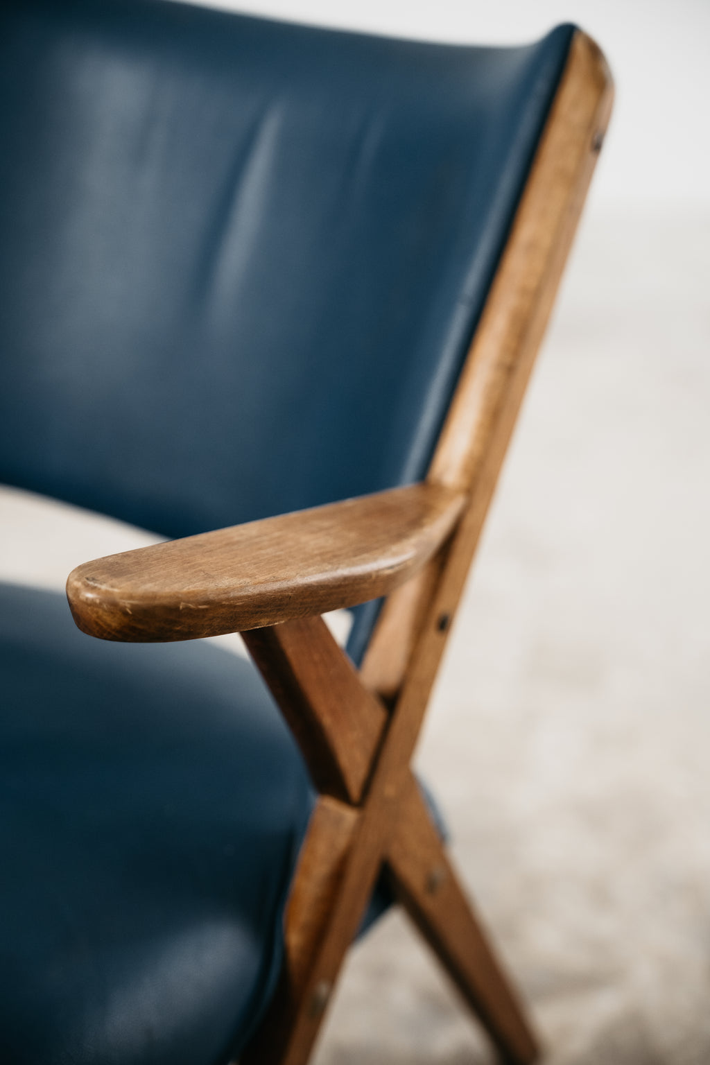 Poltrona Lounge Vintage Dal Vera in Legno e Skai Blu (Anni '50/'60)