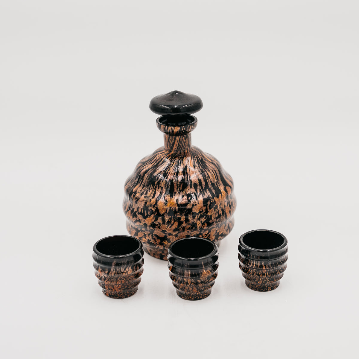 Set Liquore Vintage in Ceramica Artistica Decantatore con Tappo e 3 Bicchierini