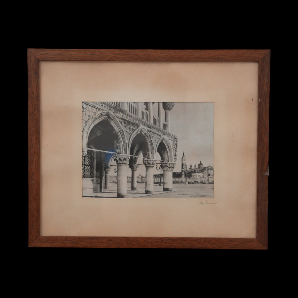 Giuseppe Mario D'Amico – Venezia, Palazzo Ducale e San Giorgio Maggiore – Serigrafia su Seta Firmata, Cornice in Legno, 34 x 41 cm