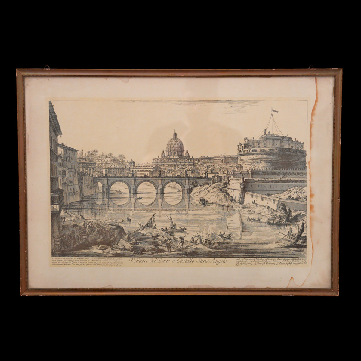 Stampa "Veduta del Ponte e Castello Sant'Angelo" da Giovanni Battista Piranesi – Roma, cornice in legno – 51 x 72 cm