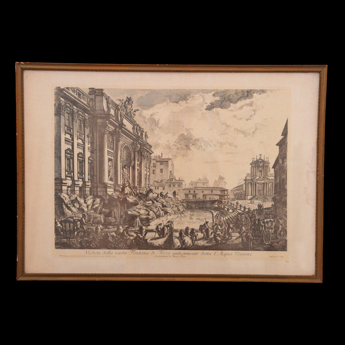 Stampa "Veduta della Fontana di Trevi" da Giovanni Battista Piranesi – Roma, cornice in legno – 51 x 72 cm