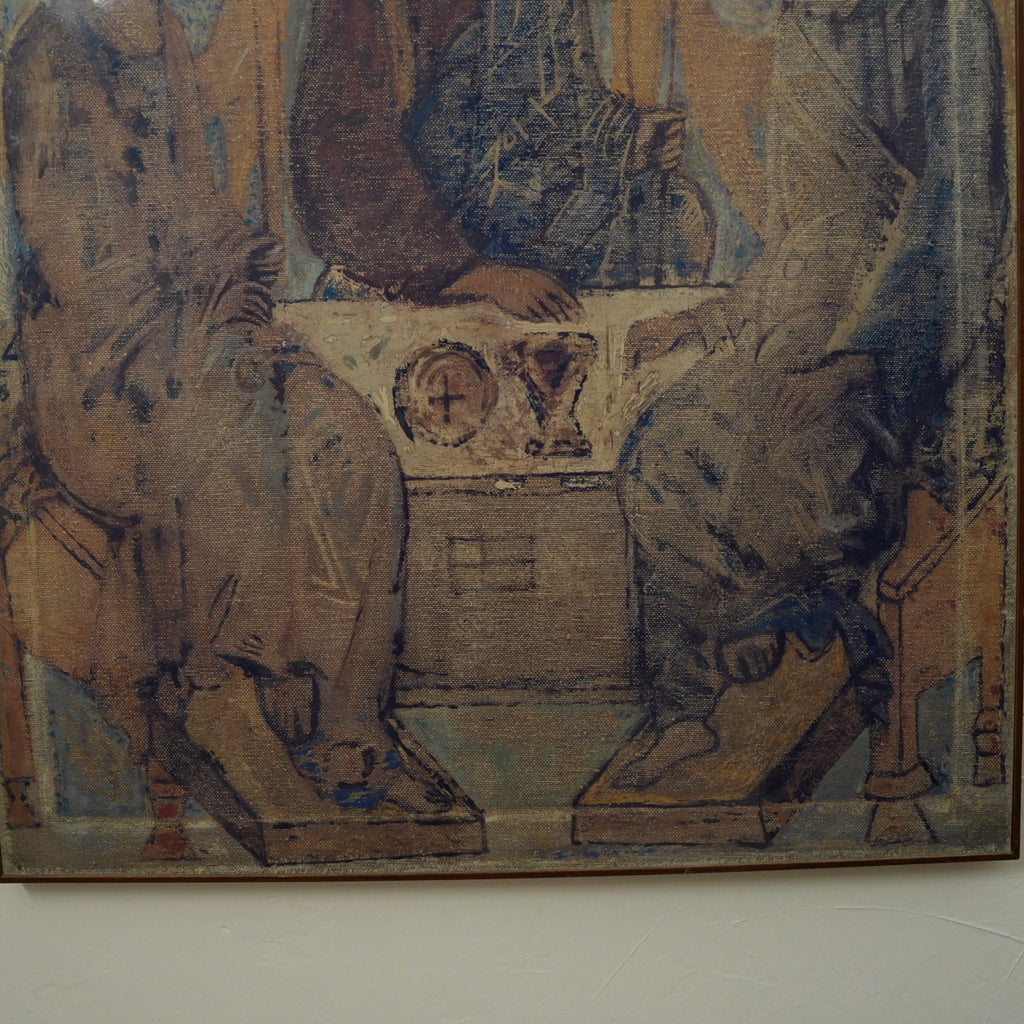 Kiko – Trinità di Rublev "Dios es Comunidad" – Stampa su Supporto Effetto Juta, Datata 1973, Cornice in Legno, 84 x 70 cm