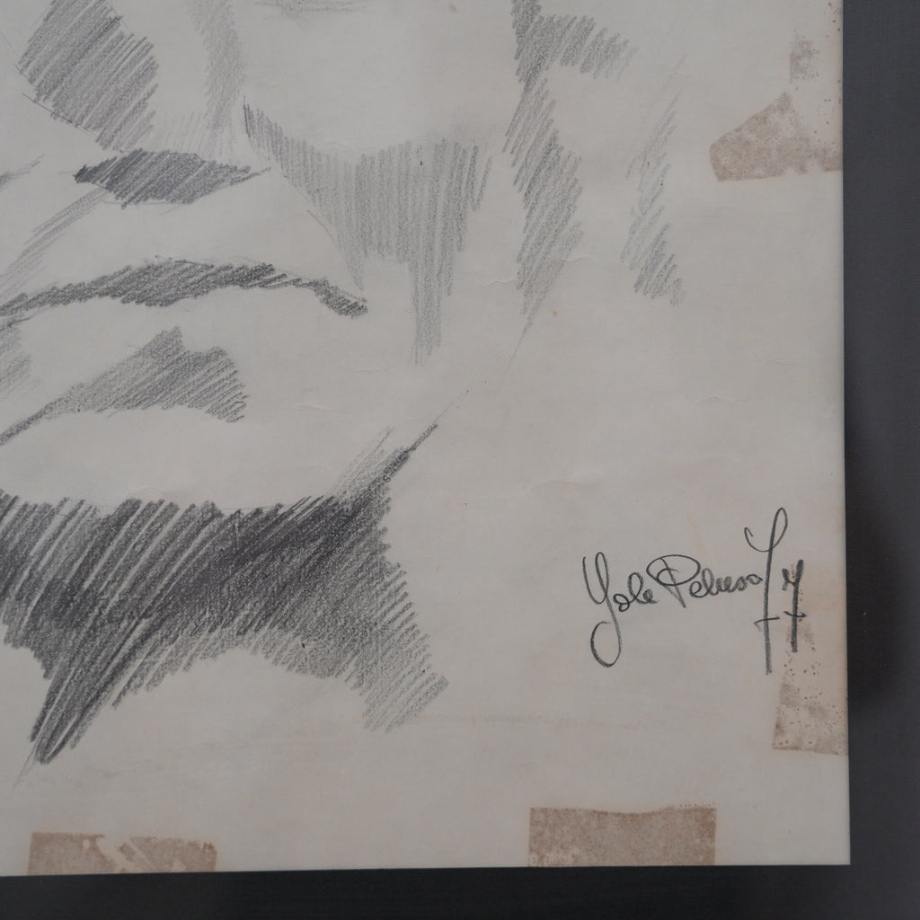 Ritratto d'Uomo a Matita – Disegno Firmato e Datato '77, Cornice Cromata con Passepartout Nero, 59 x 55 cm